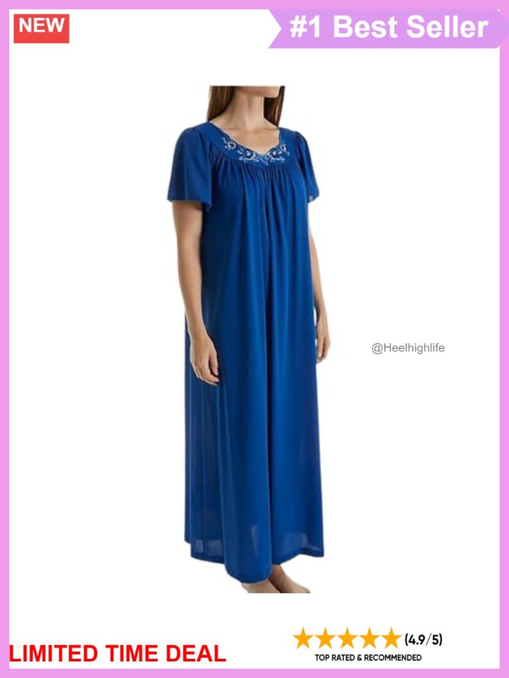 Shadowline Petals Long Nightgown Flutter Sleeve Nylon Tricot